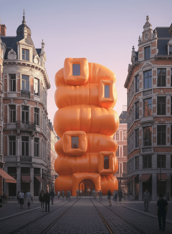 Immeuble en matière gonflable orange